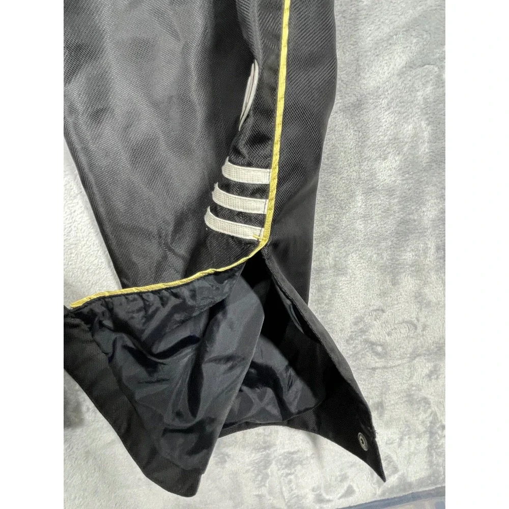 Adidas Vintage Track Pants Black Yellow Piping Stripe Snap Cuffs Lined Mens XL